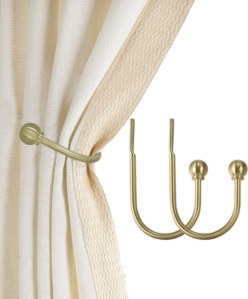 ARNORX Curtain Holdbacks, Hooks, 2 PCS，Solid Steel Hooks, Decorative French Ball End, Curtain Drapery Holdbacks, Wall Mounted, Curtain Tiebacks, Brass Brushed - Image 1